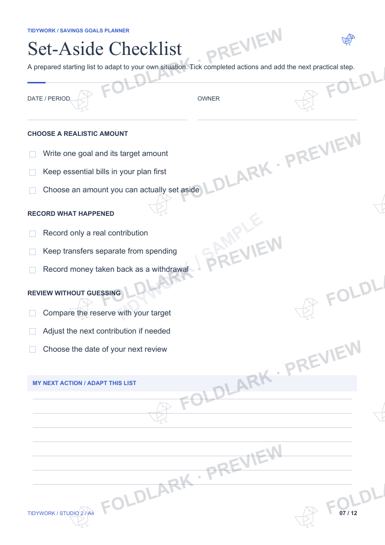 Set-Aside Checklist: actual marked preview