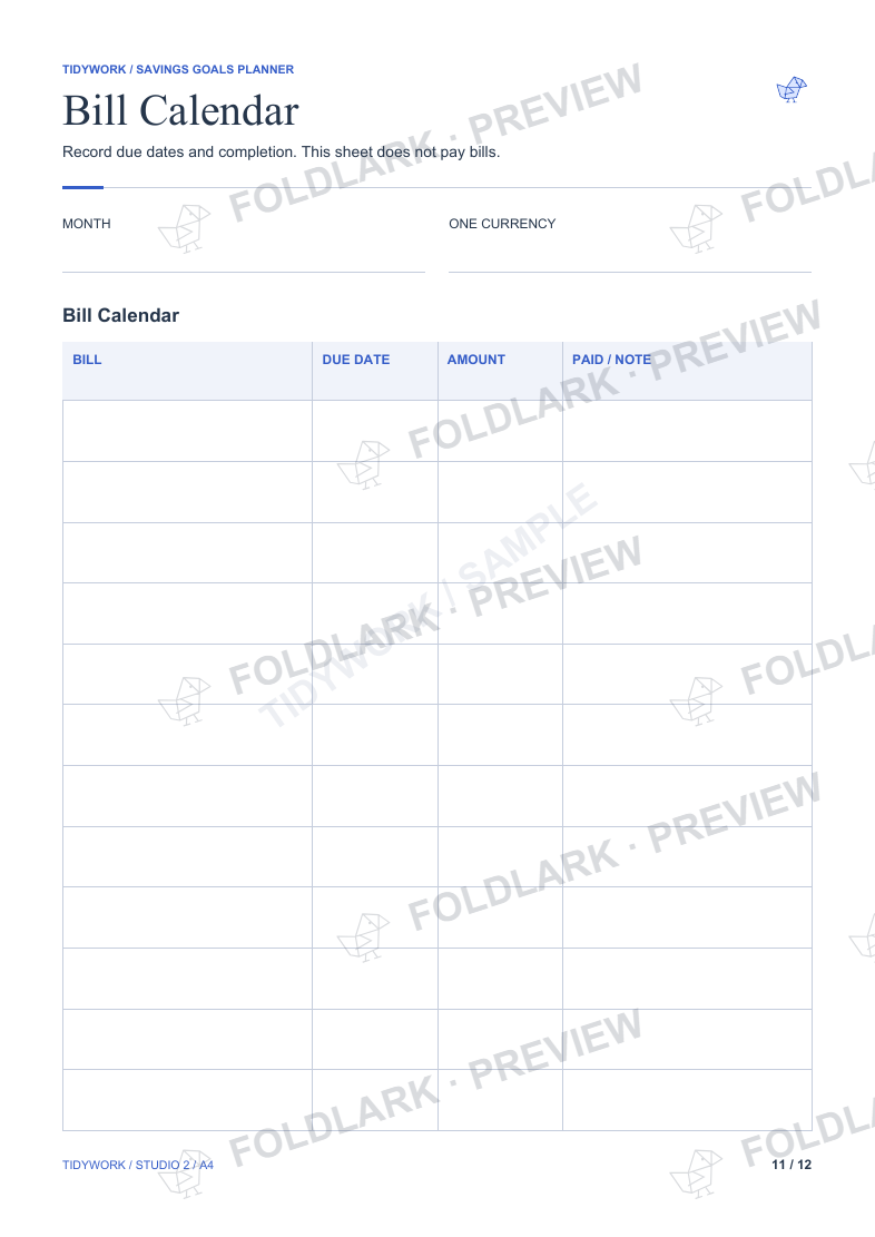 Bill Calendar: actual marked preview