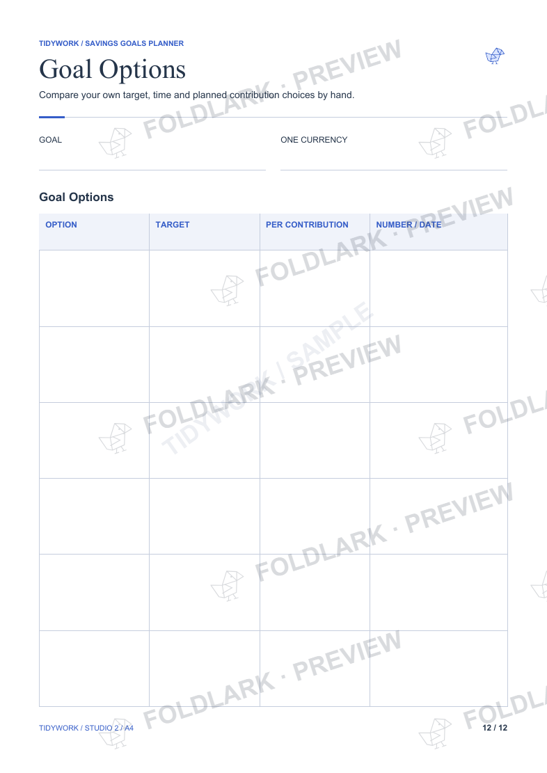 Goal Options: actual marked preview