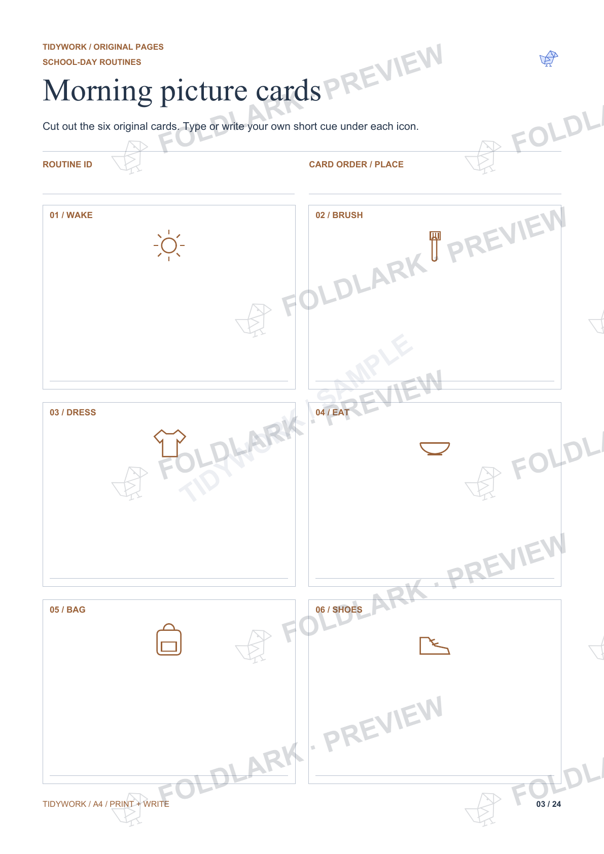Morning picture cards: actual marked preview