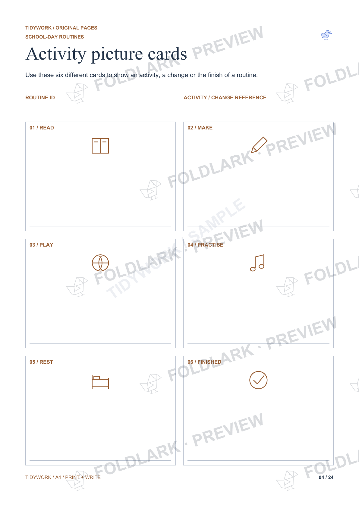 Activity picture cards: actual marked preview