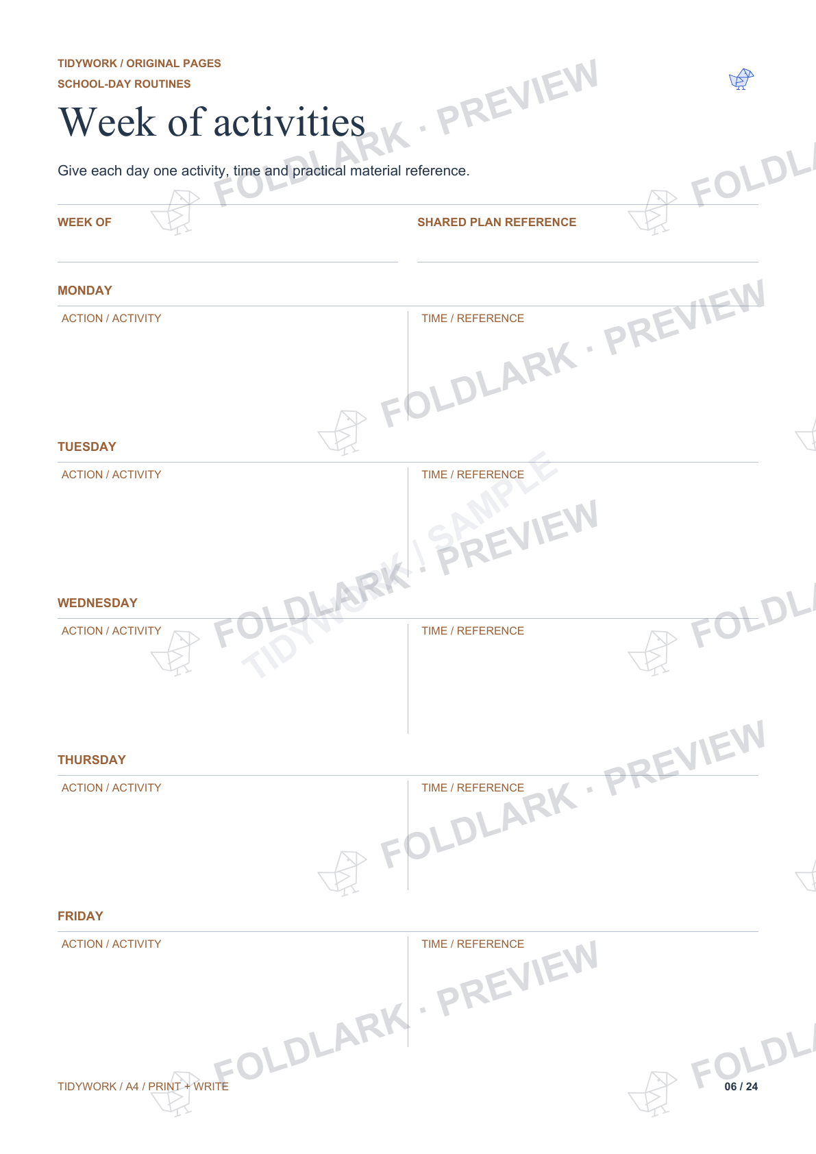 Week of activities: actual marked preview