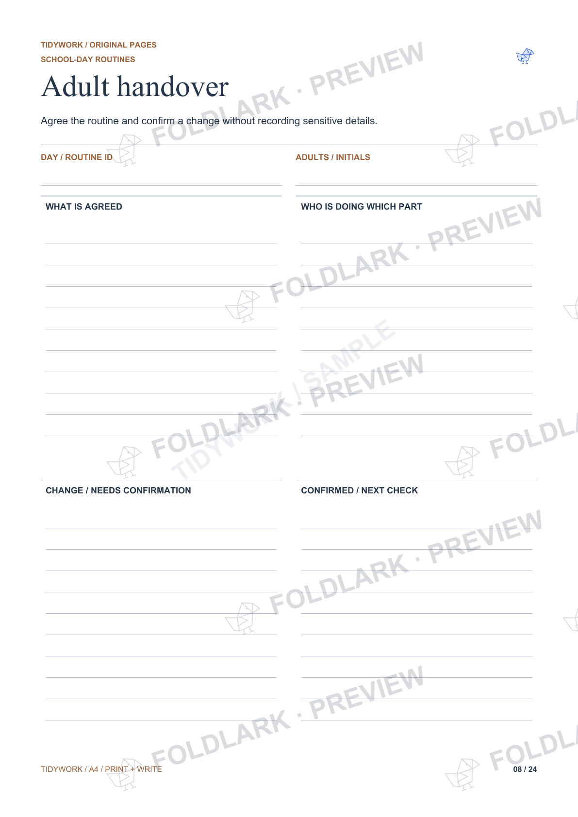 Adult handover: actual marked preview