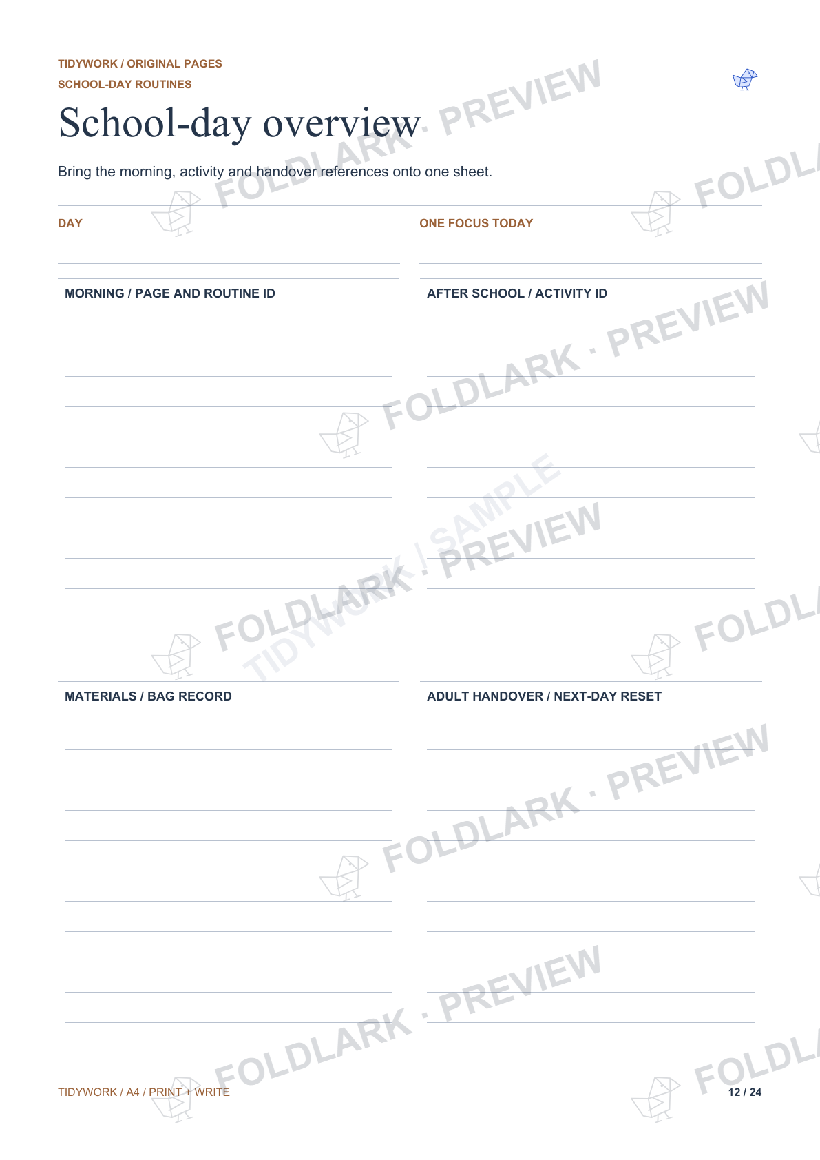 School-day overview: actual marked preview