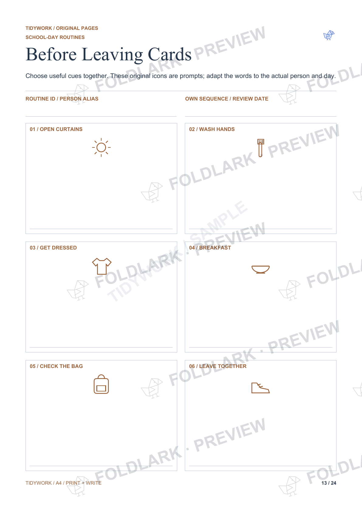 Before Leaving Cards: actual marked preview