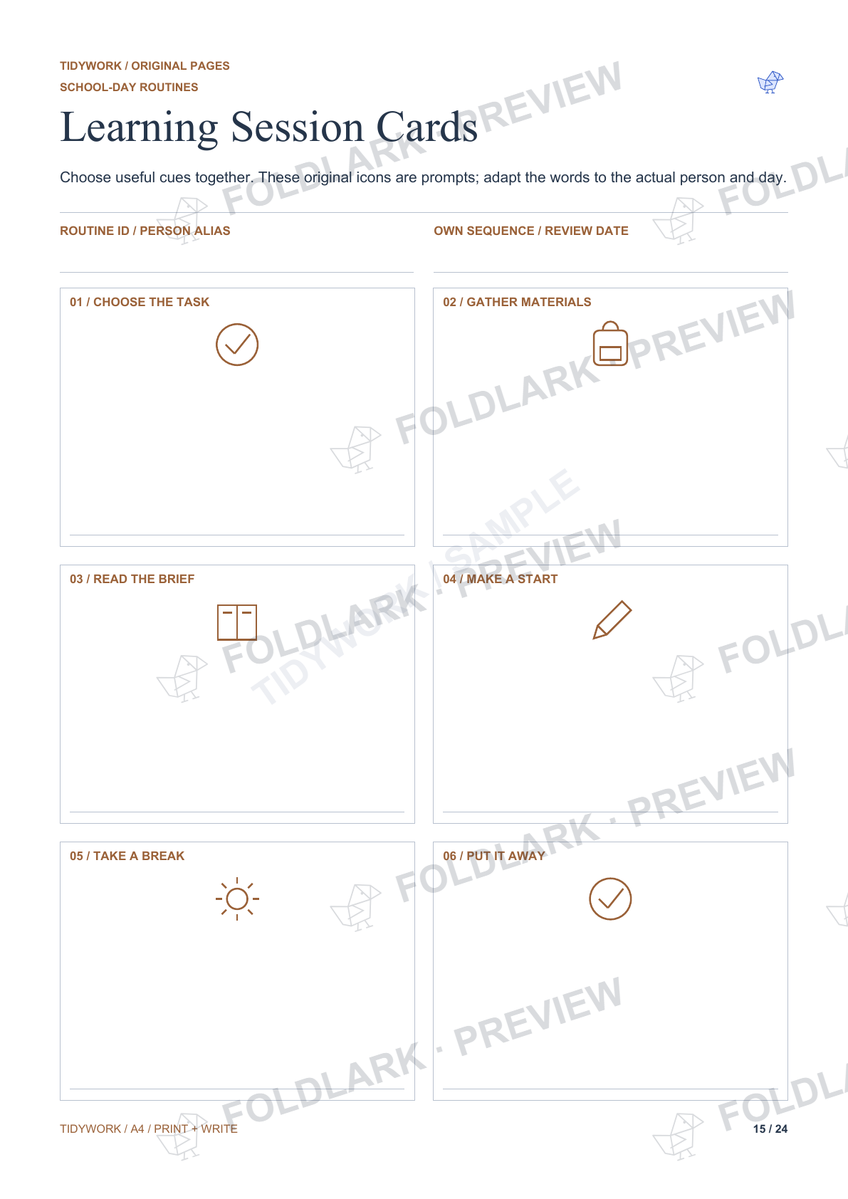 Learning Session Cards: actual marked preview