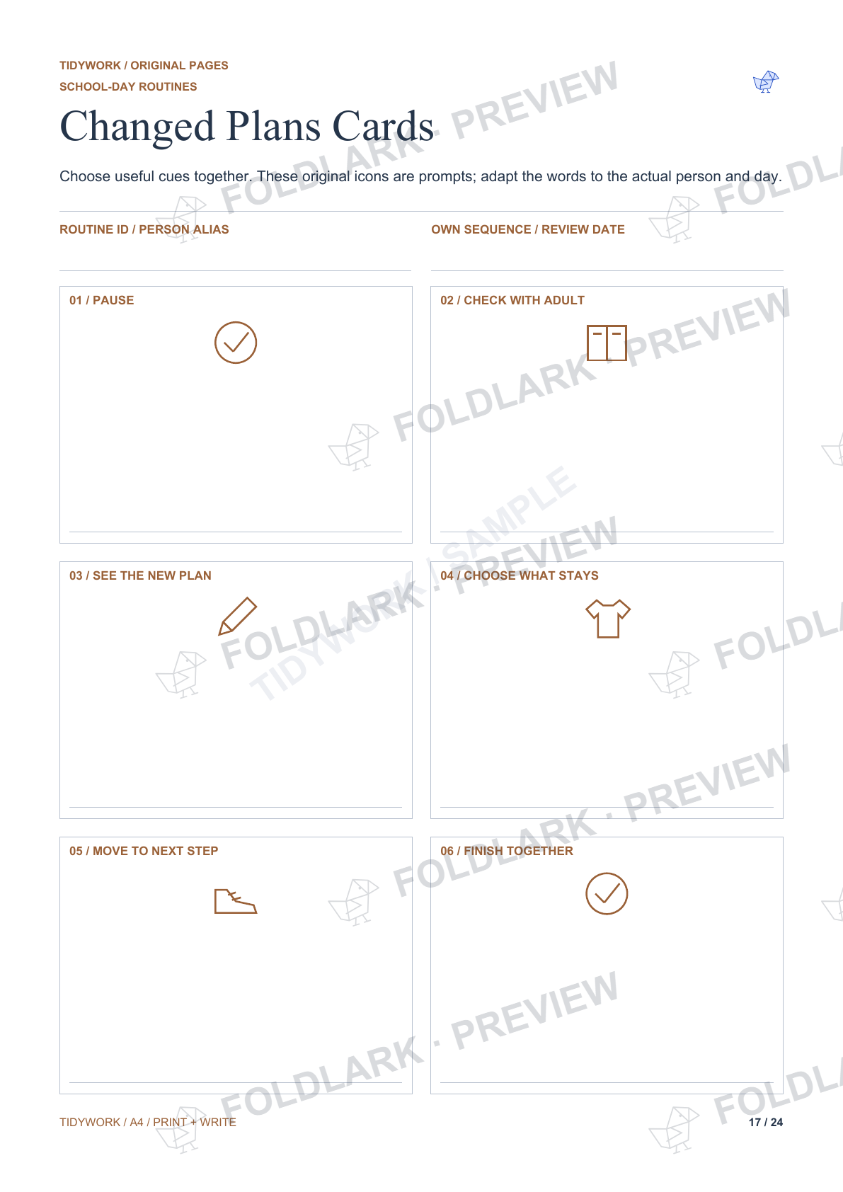 Changed Plans Cards: actual marked preview