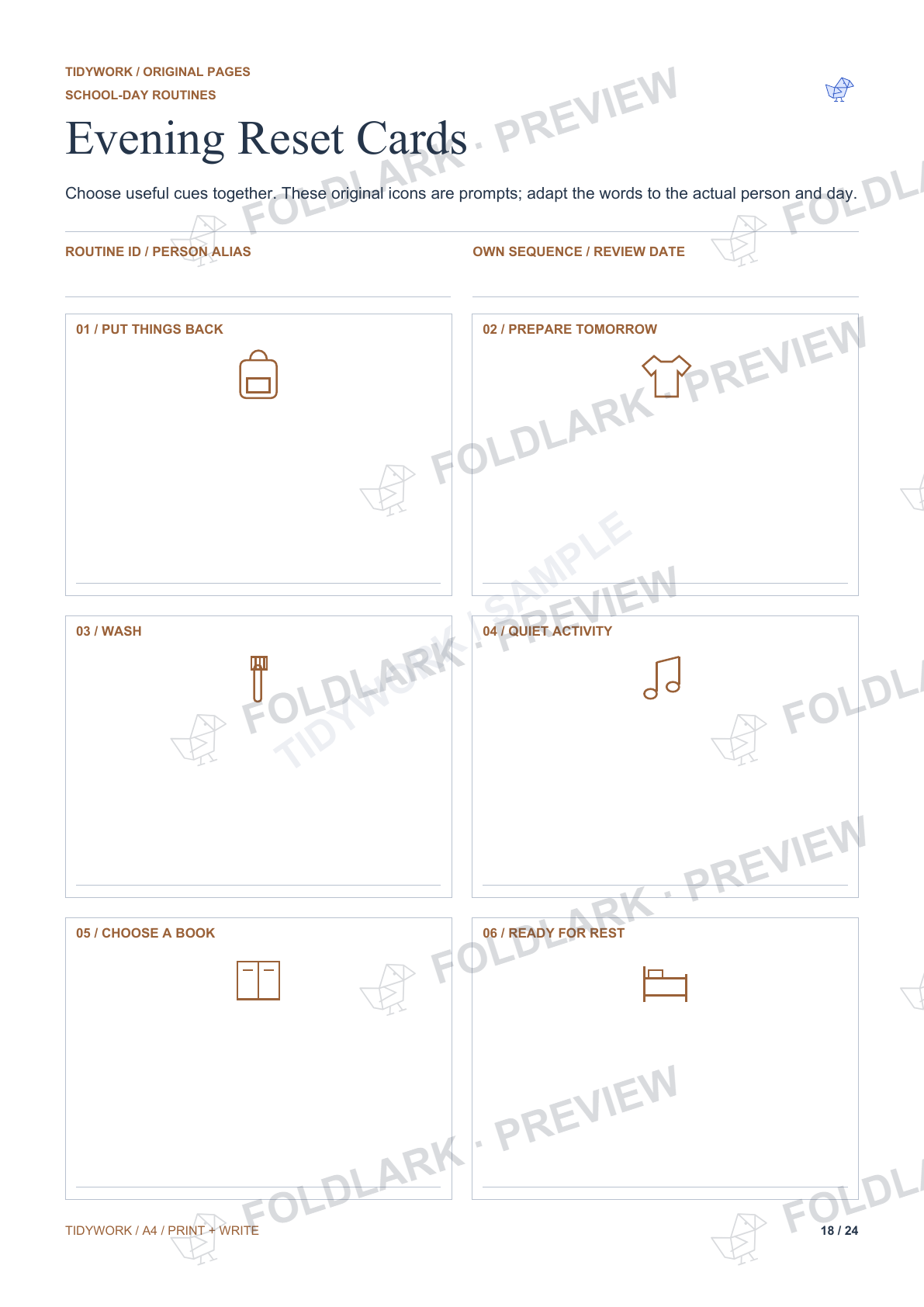 Evening Reset Cards: actual marked preview