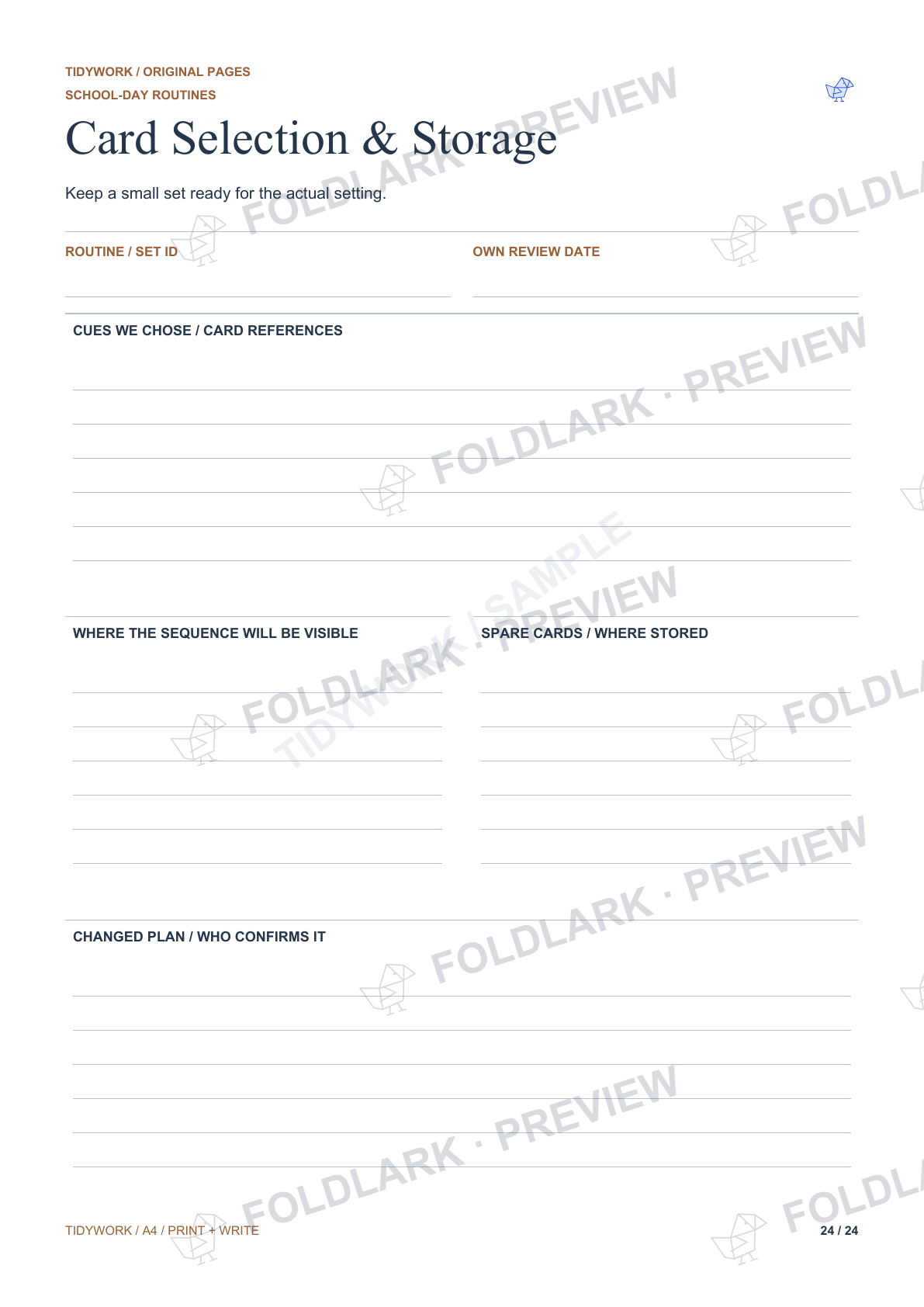 Card Selection & Storage: actual marked preview