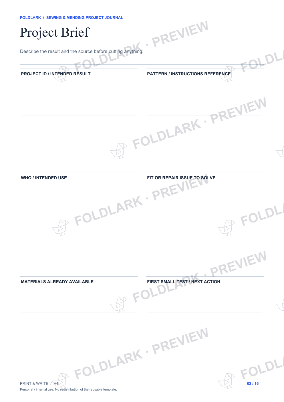 Actual Project Brief template, empty protected preview.