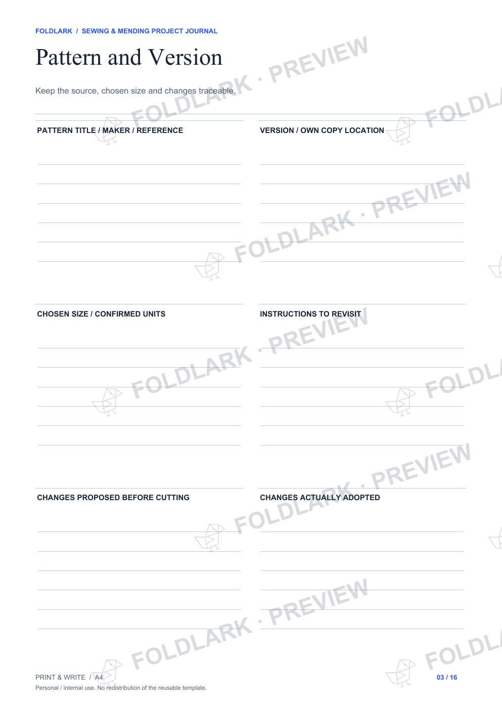 Pattern and Version: actual marked preview