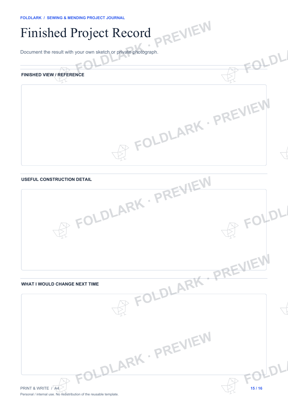 Finished Project Record: actual marked preview