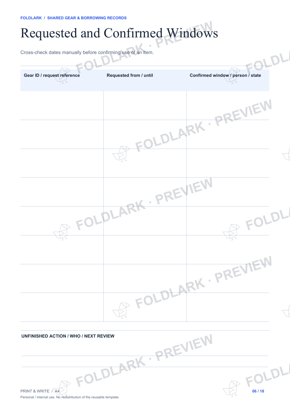 Requested and Confirmed Windows: actual marked preview