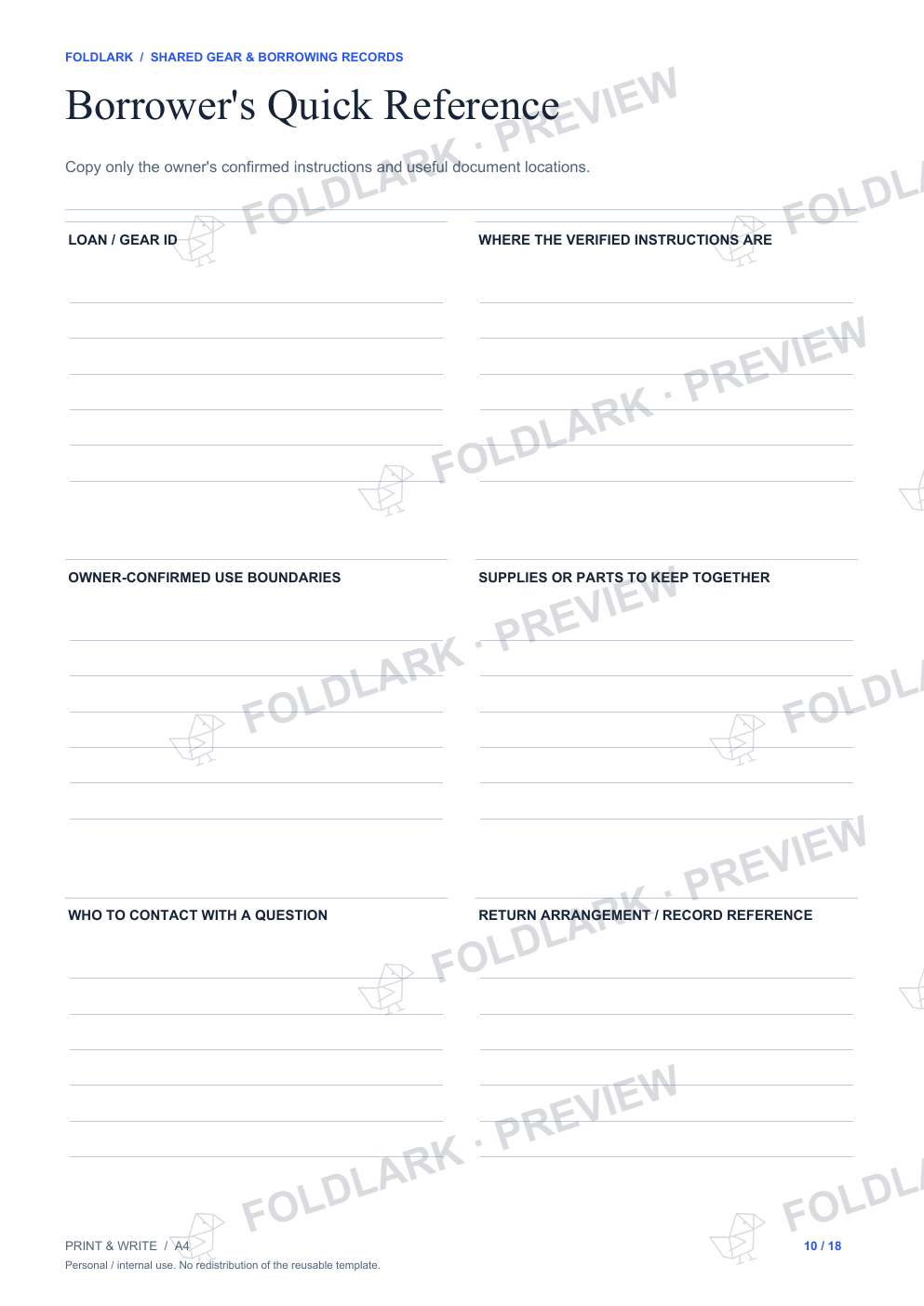 Borrower's Quick Reference: actual marked preview