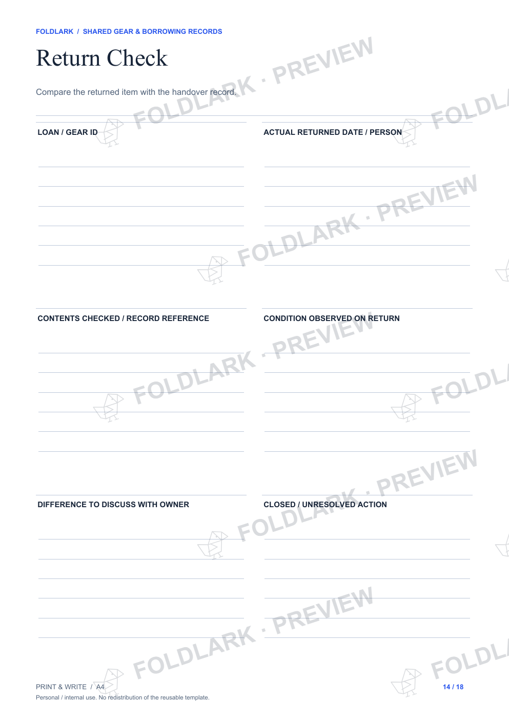 Return Check: actual marked preview