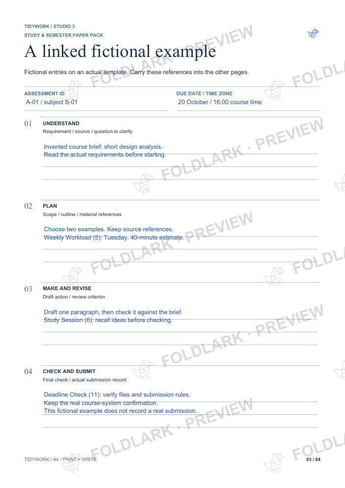 Study & Semester Paper Pack - fictional filled example