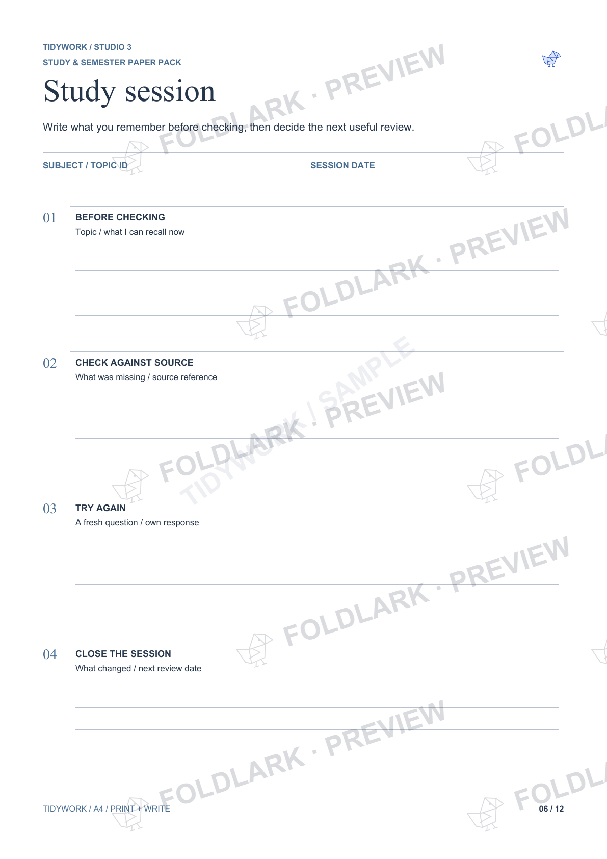 Study session: actual marked preview
