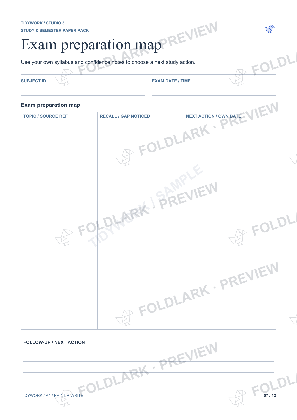 Exam preparation map: actual marked preview