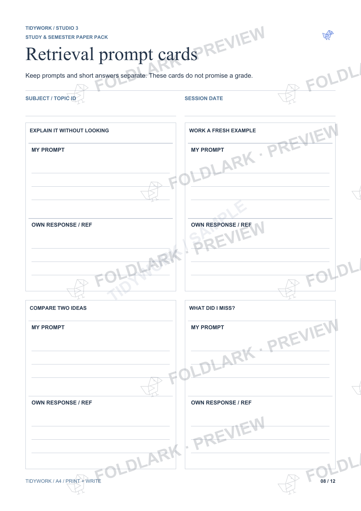 Retrieval prompt cards: actual marked preview