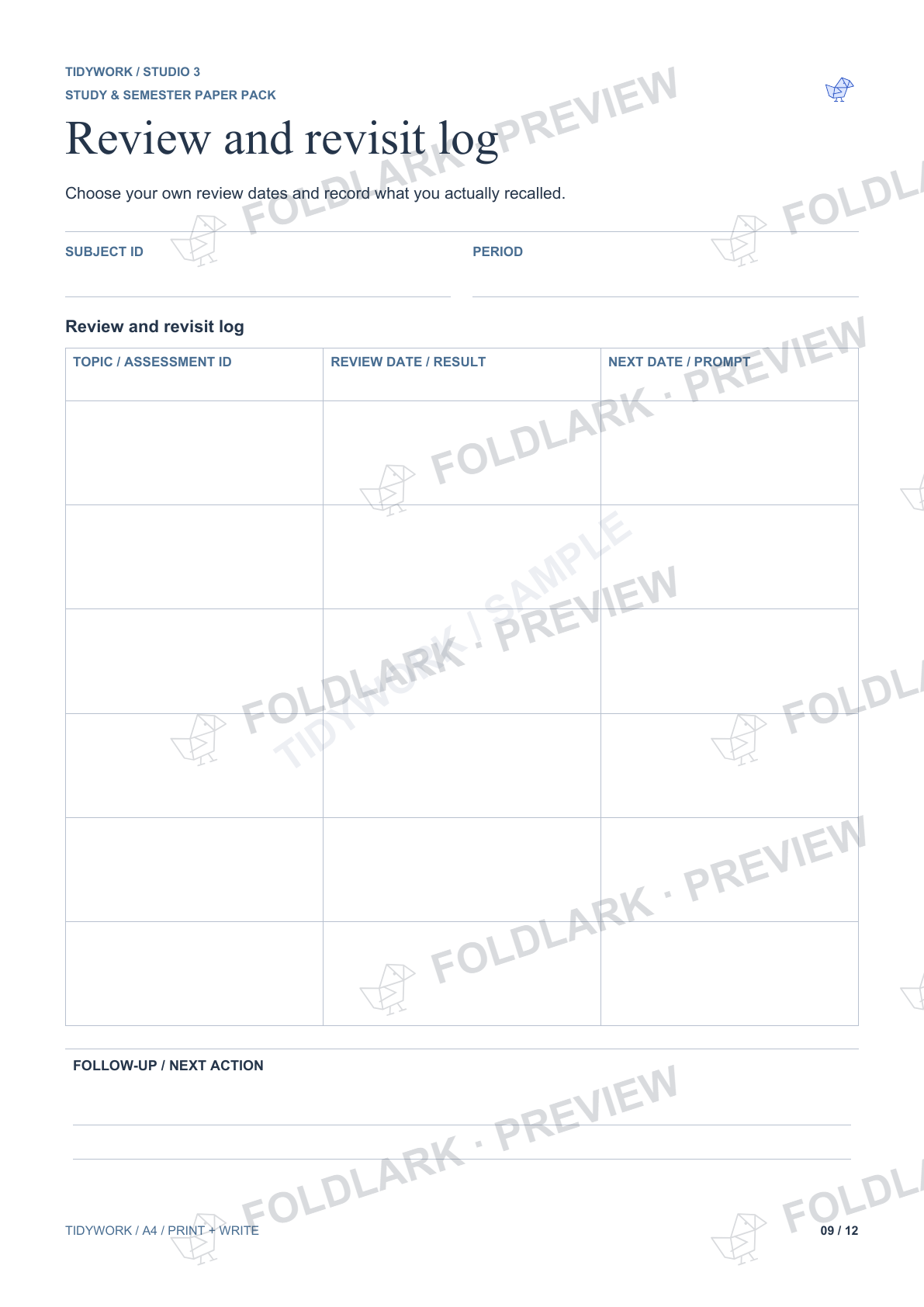 Review and revisit log: actual marked preview