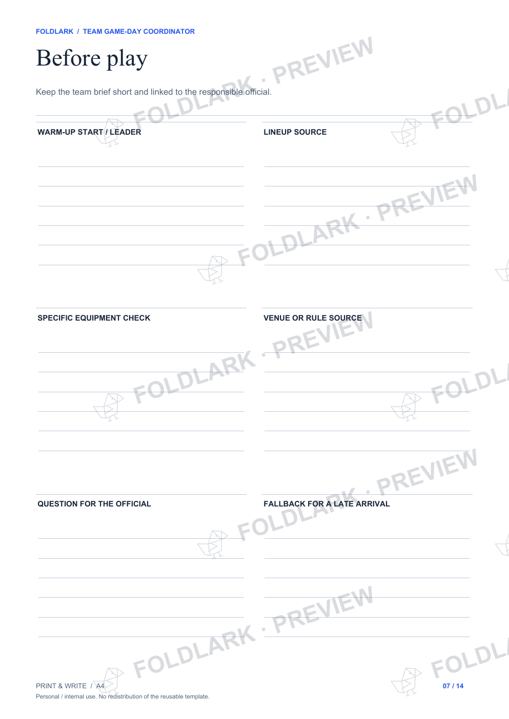 Before play: actual marked preview