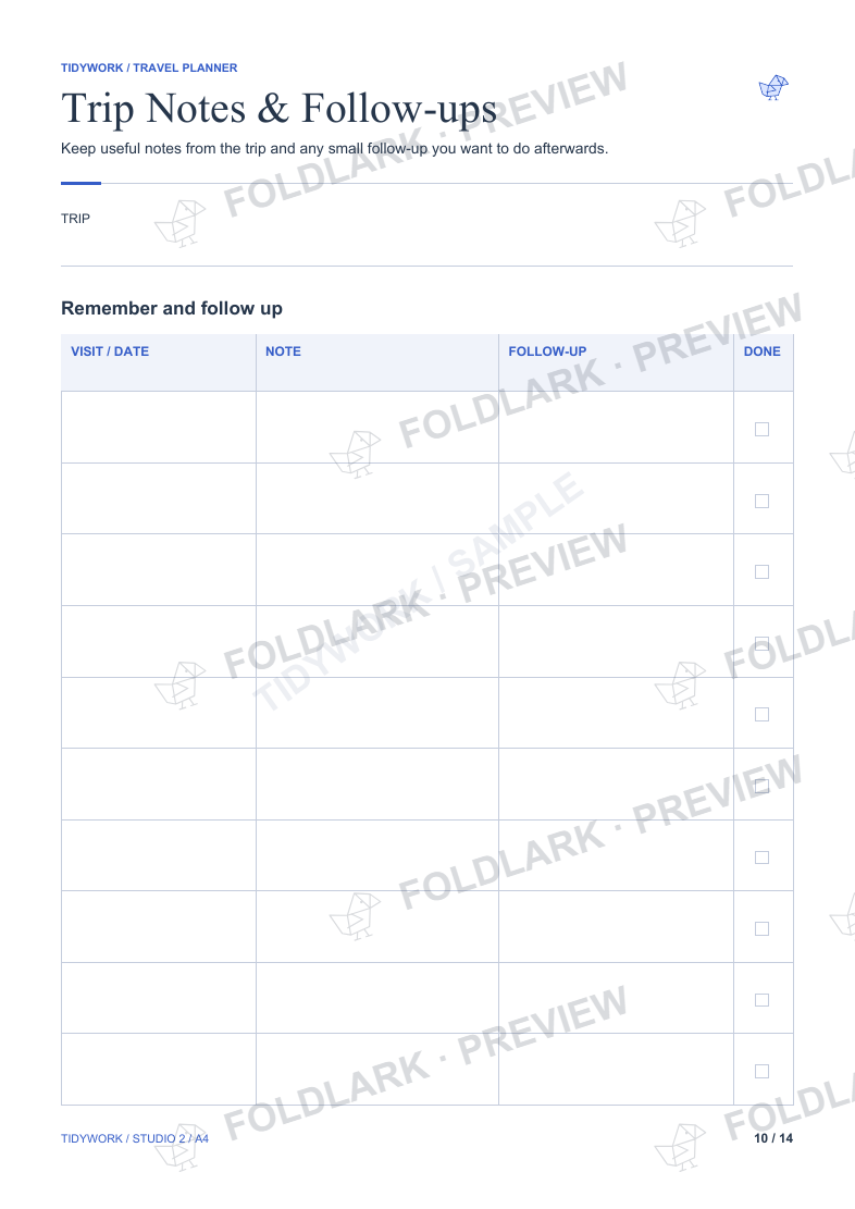 Trip Notes & Follow-ups: actual marked preview