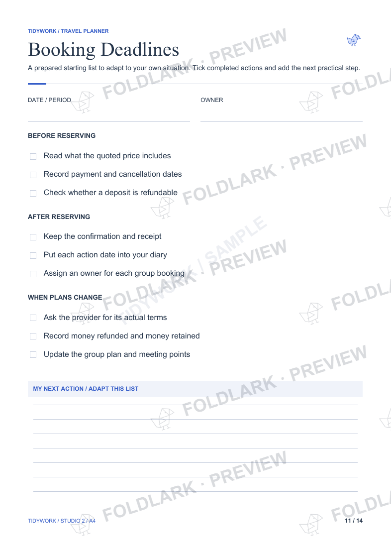 Booking Deadlines: actual marked preview