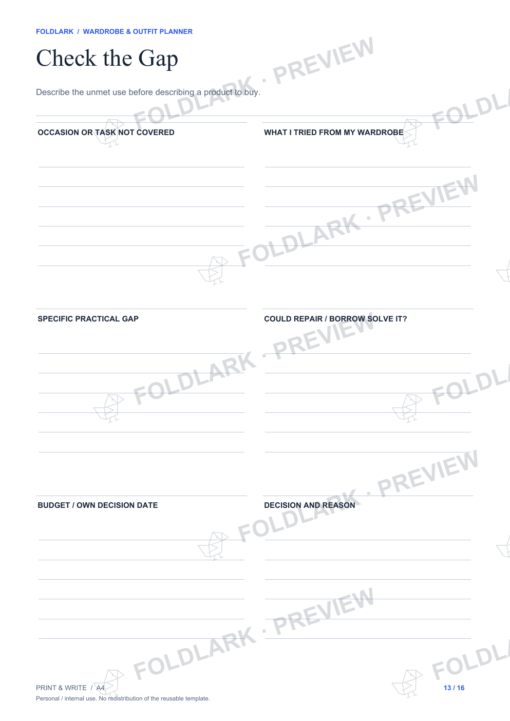 Actual Check the Gap template, empty protected preview.