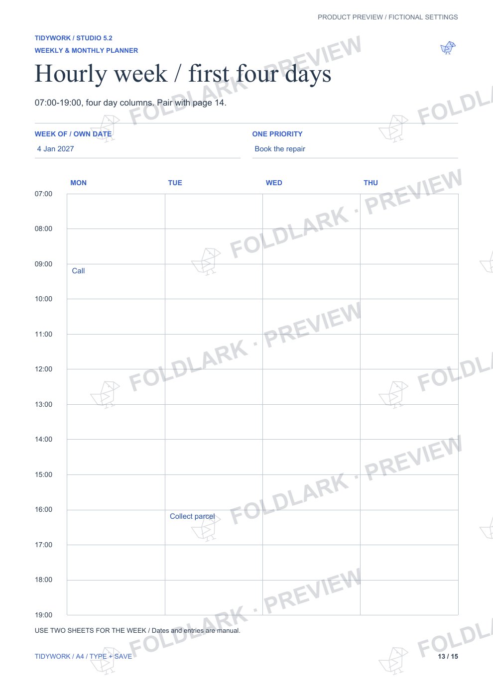 Weekly & Monthly Planner - fictional filled example