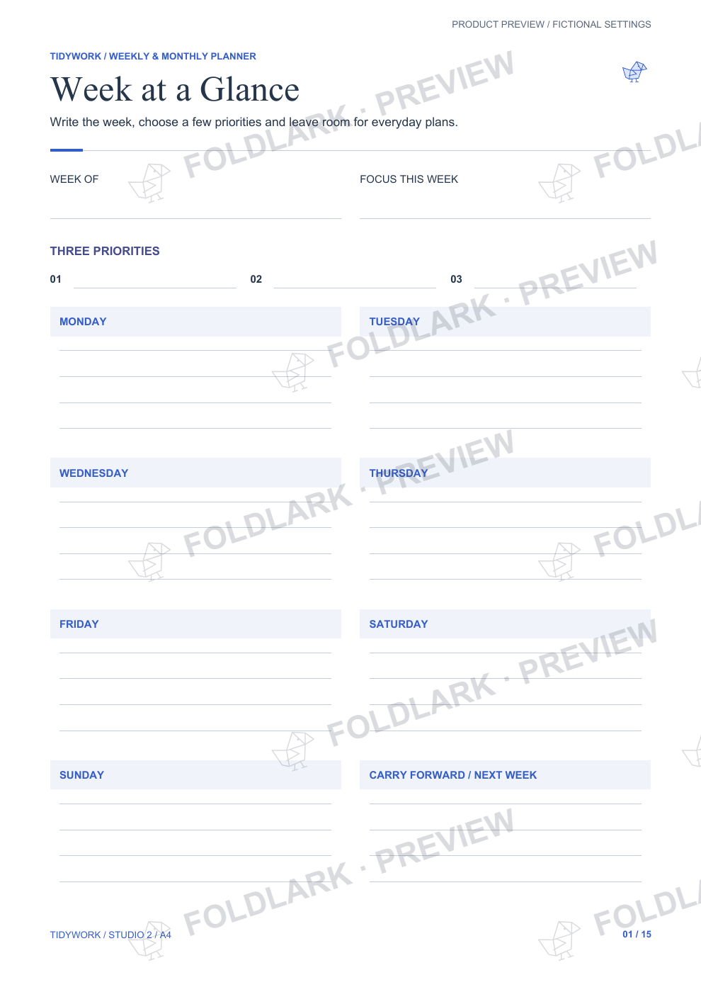 Weekly & Monthly Planner: actual marked preview