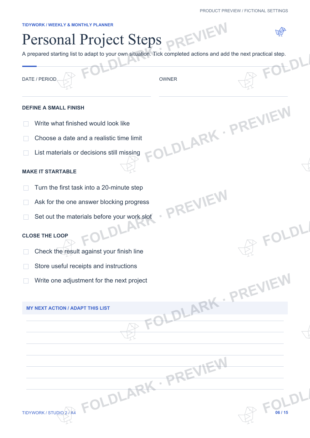 Personal Project Steps: actual marked preview