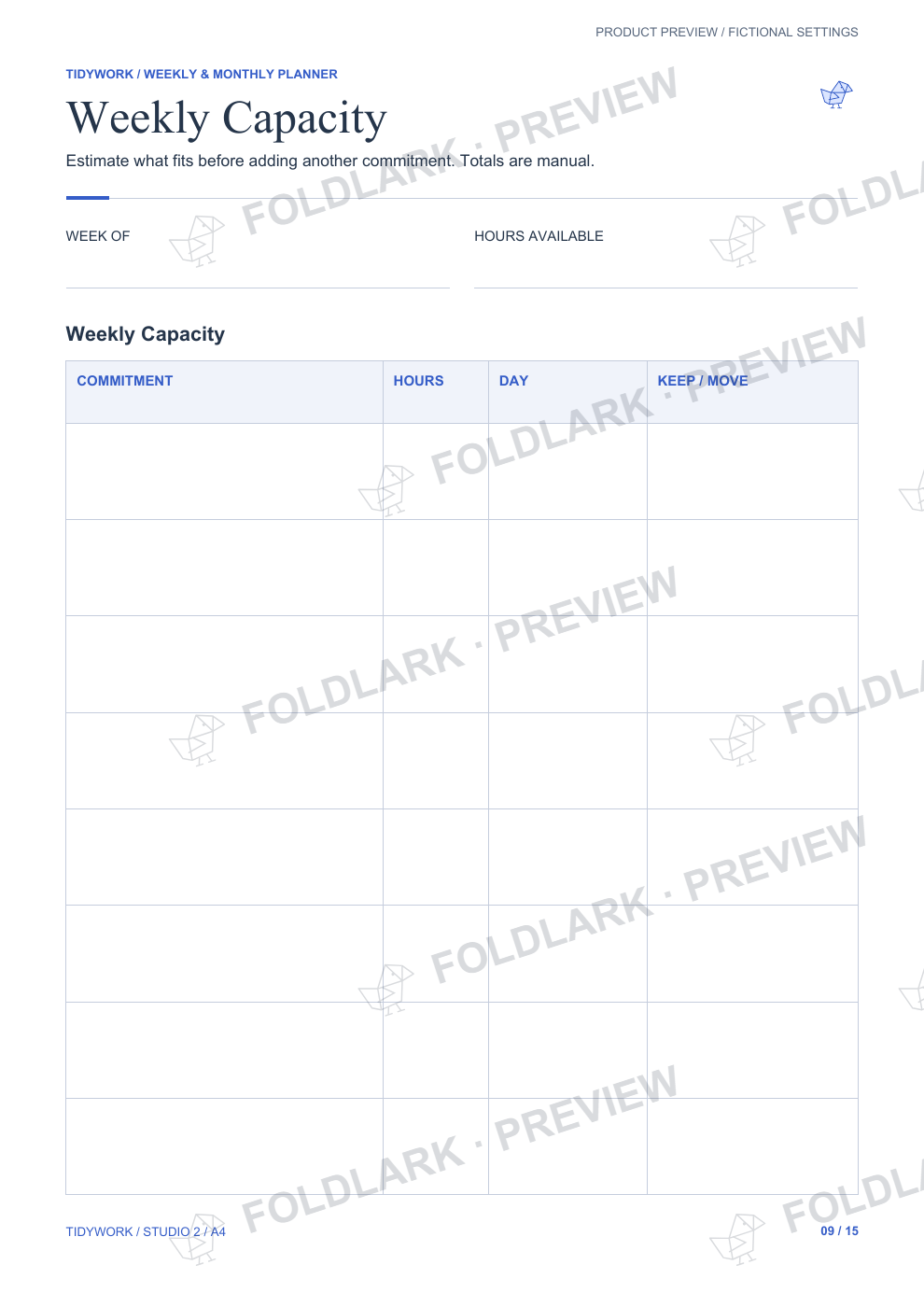 Weekly Capacity: actual marked preview
