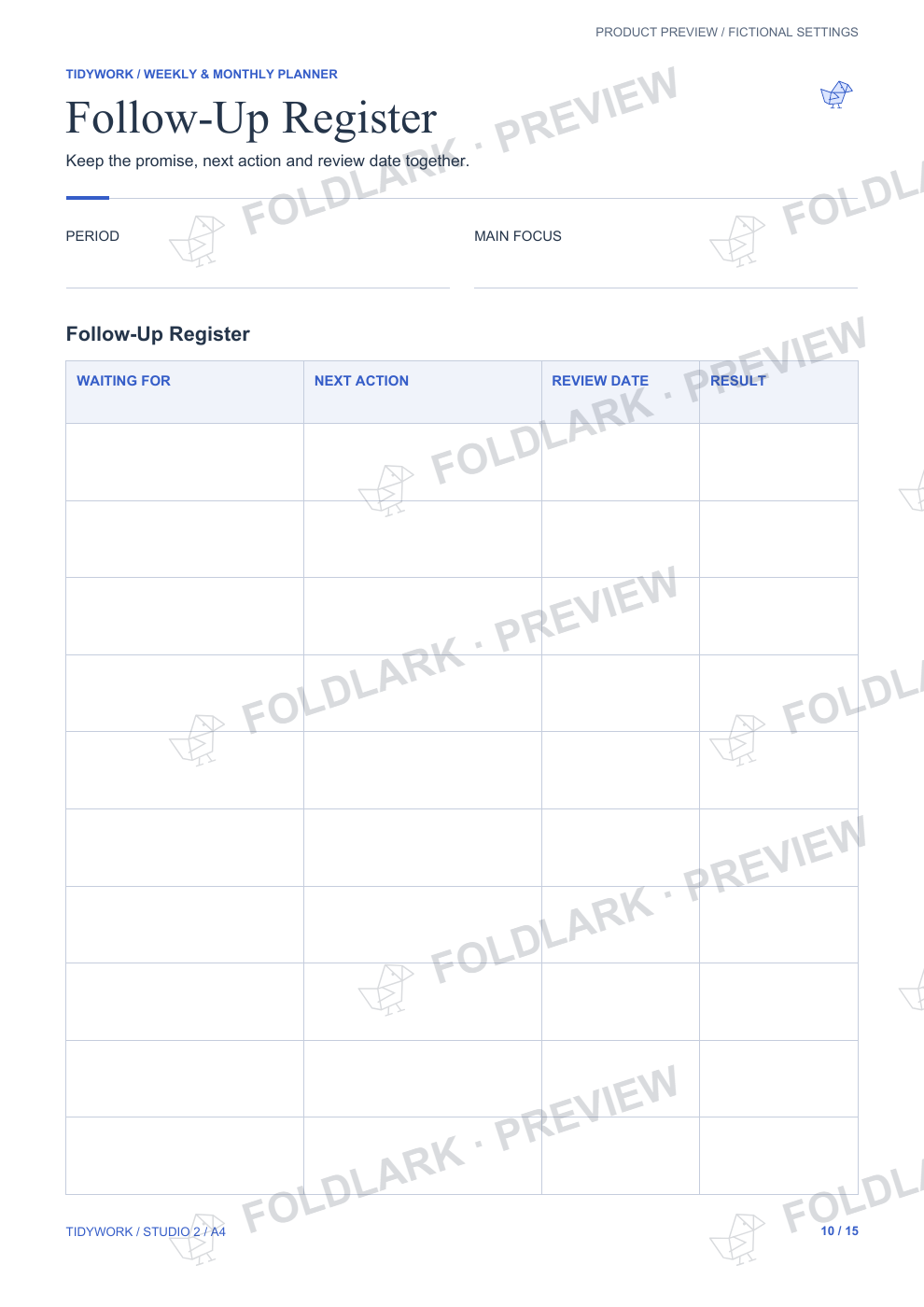 Follow-Up Register: actual marked preview