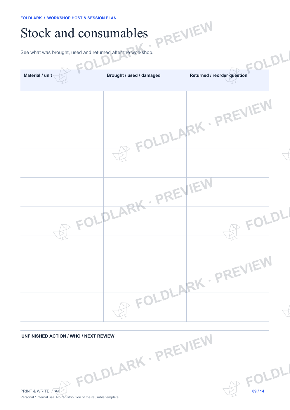 Stock and consumables: actual marked preview