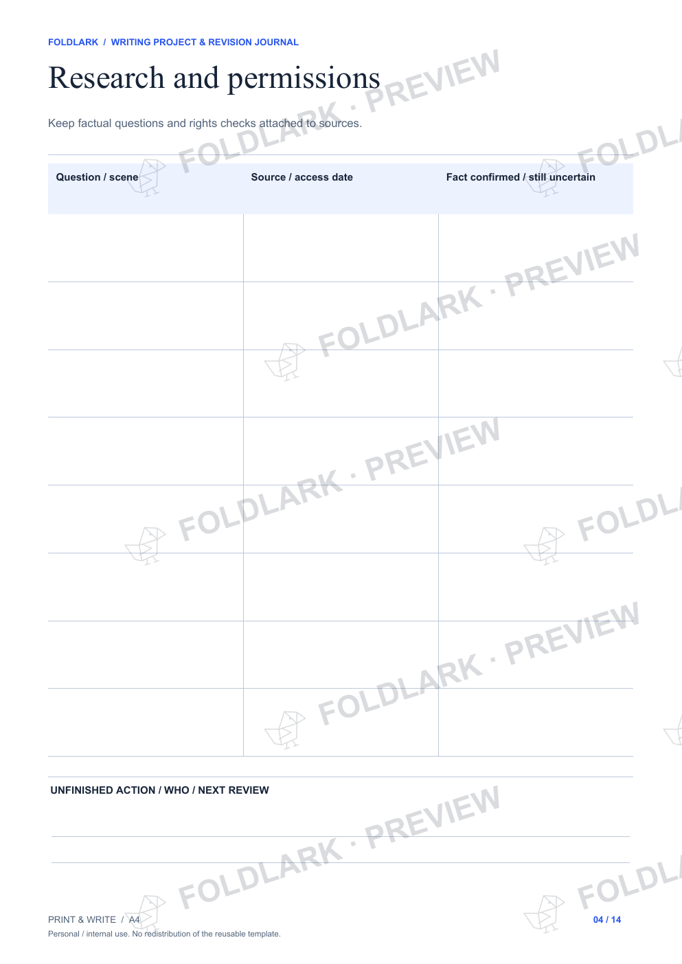 Research and permissions: actual marked preview