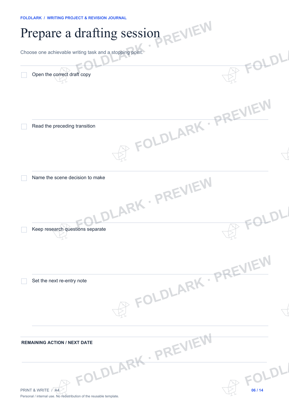 Prepare a drafting session: actual marked preview