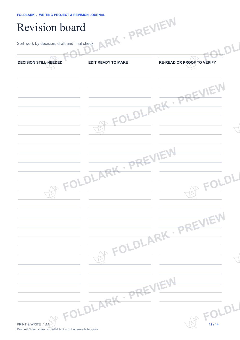 Revision board: actual marked preview