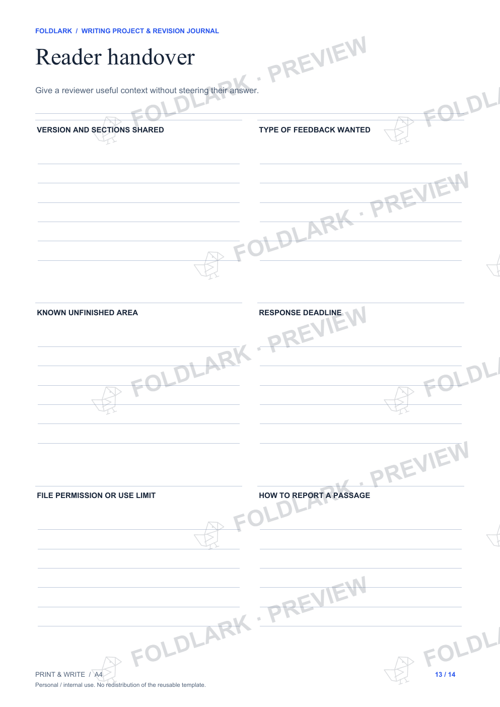 Reader handover: actual marked preview